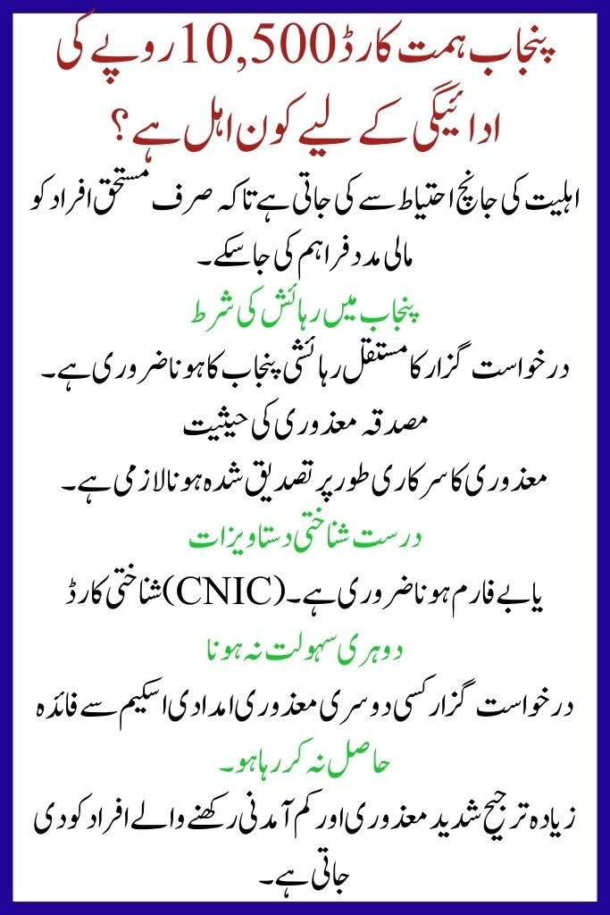 Punjab Himmat Card 10 500 Payment